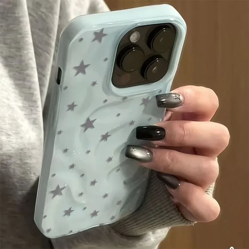 Trendy Ins Star Pattern Phone Case For iPhone 17 Cases For iPhone 16 15 14 Plus 13 12 11 Pro Max Shockproof Folds Texture Cover