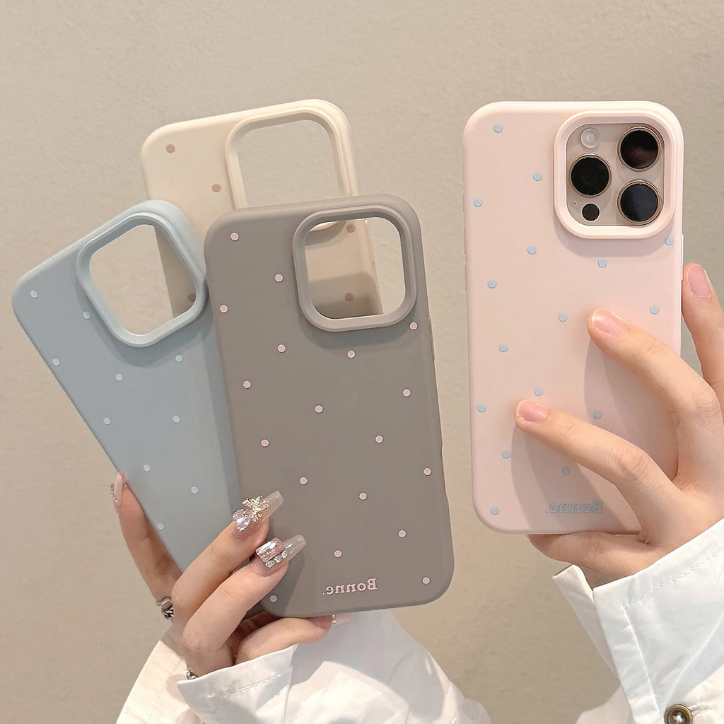 Cute Soft Phone Cases for iPhone 16 15 14 Pro Max 13 12 11 Matte Pastel Back Polka Dot Cover Trendy Girls