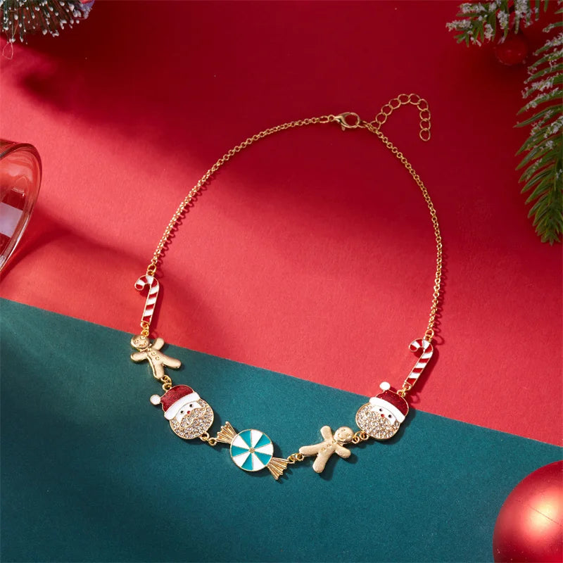 Minimalist Christmas Jewelry Set for Women Alloy Necklace with Old Man and Gingerbread Necklace Perfect as Jewelry Accessories
