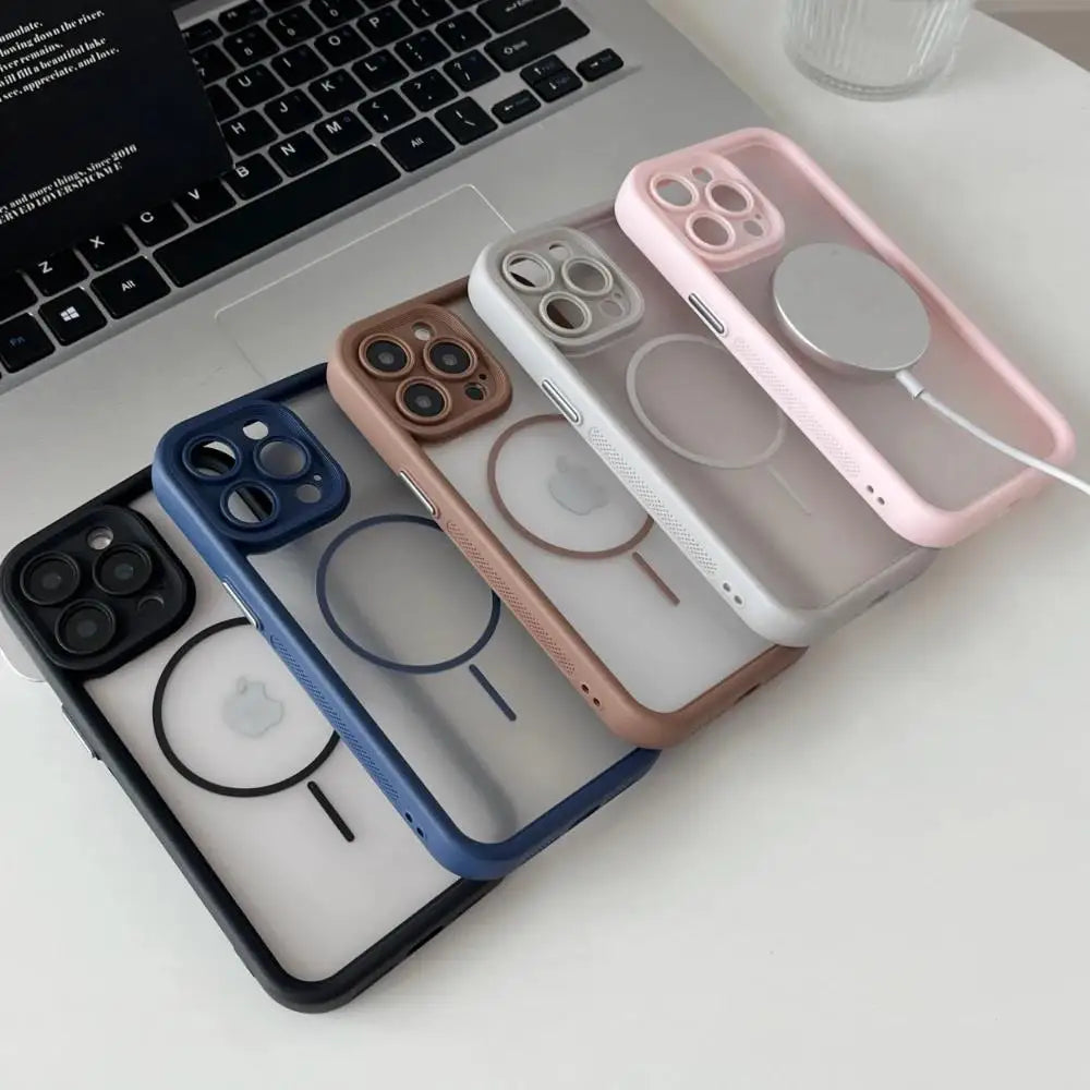 Trendy 2 in 1 Skin Feel Phone Case for iPhone 17air 16 15 14 12 13 Pro Max Plus MagSafe Wireless Charging Shockproof Protection