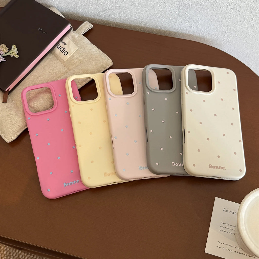 Cute Soft Phone Cases for iPhone 16 15 14 Pro Max 13 12 11 Matte Pastel Back Polka Dot Cover Trendy Girls