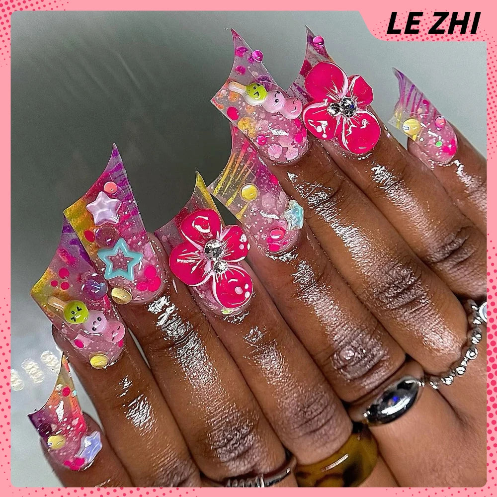 Summer Acrylic Gel Duck Web Press On Nail Art Diamond Hello Kitty 3D Flowers Customizable Manicure Handmade Gifts for Girls