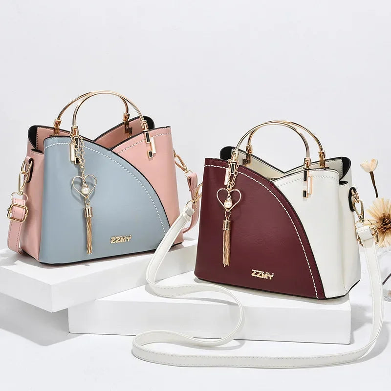 Women's Patchwork PU Leather Handbag Fashion Elegant Shoulder Messenger Office Work Bag Ladies Luxury Female Fashion Accessory