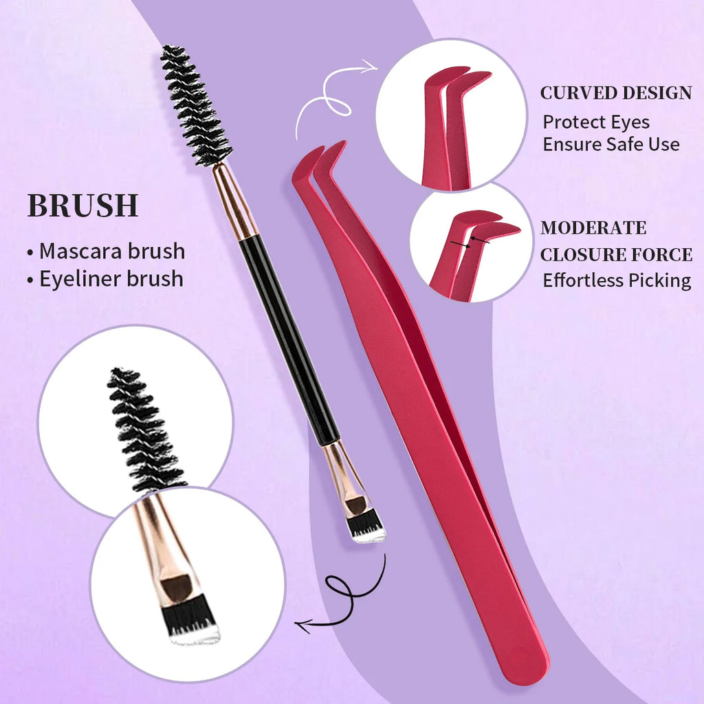 ISEEN DIY Eyelash Extension Kit Cluster Mix Eyelashes Full Set Lashes Kit with Lash Bond & Seal and Eyelash Tweezers and Brush