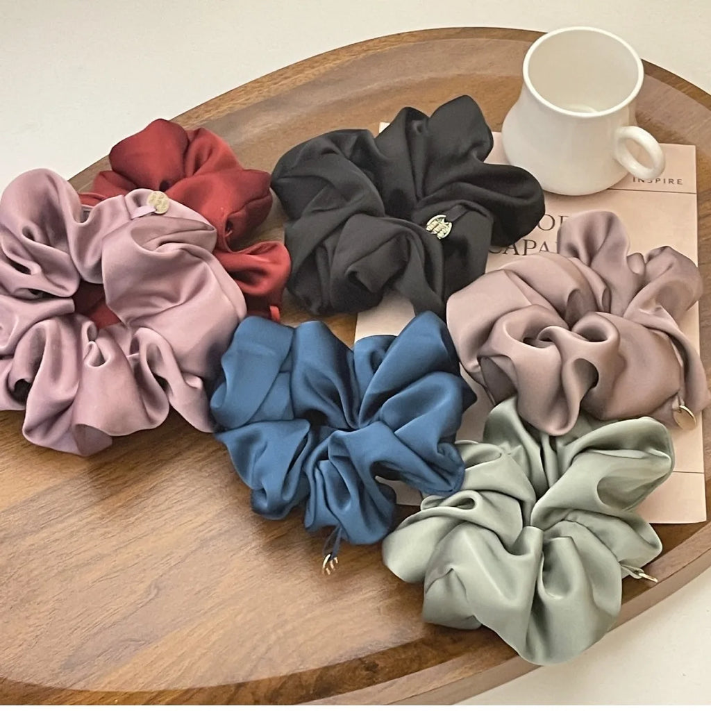 Satin Silk Hair Scrunchies Black Hair Ties for Girls and Women Scrunchie Solid Color Hair Accessories Scrunch