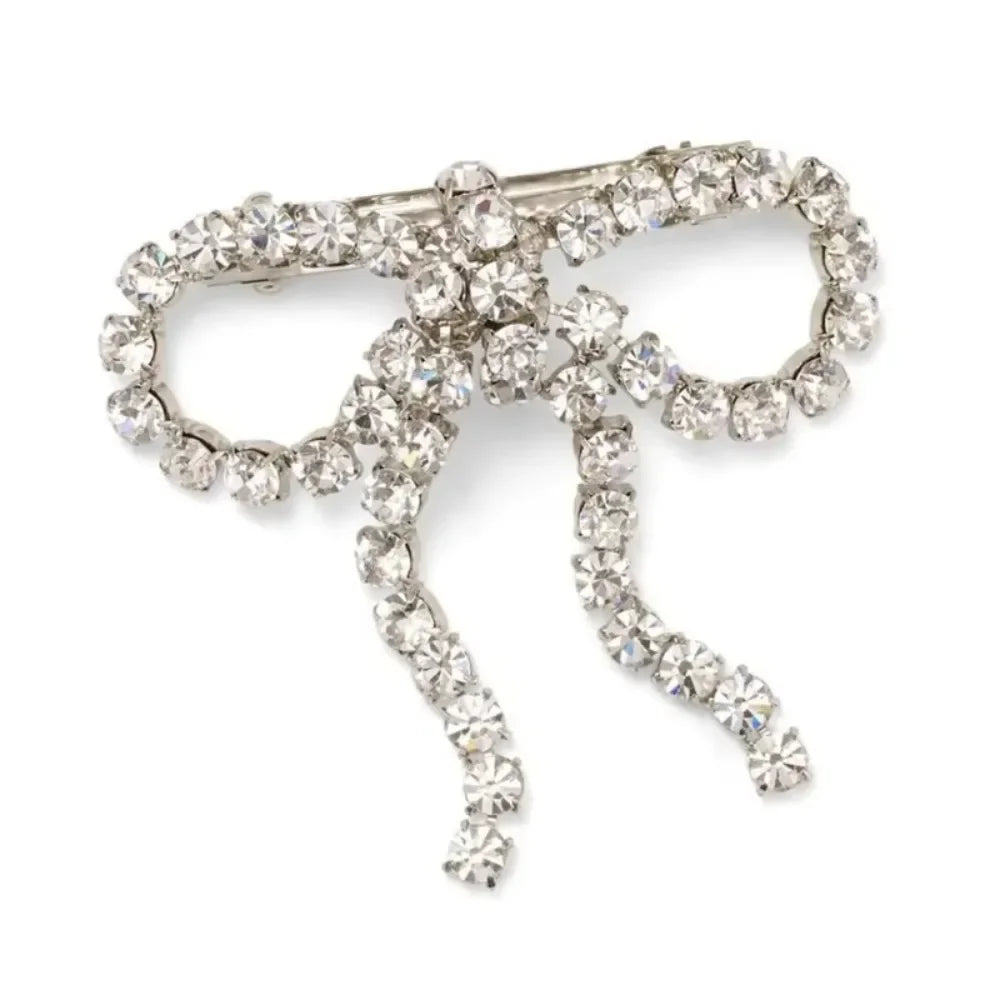 Trendy Vintage Ponytail Hair Clip Shiny Elegant Rhinestone Bow Hairpins Exquisite Luxury Bowknot Side Clip Hair Accessories