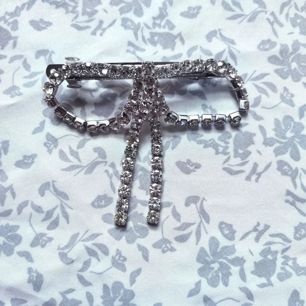 Trendy Vintage Ponytail Hair Clip Shiny Elegant Rhinestone Bow Hairpins Exquisite Luxury Bowknot Side Clip Hair Accessories