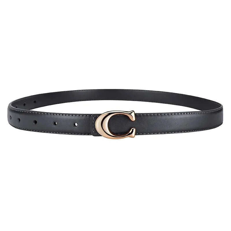 Ladies' belts are fashionable and versatile. Jeans are decorated with belts. Women's ins style black cowhide belts simple style