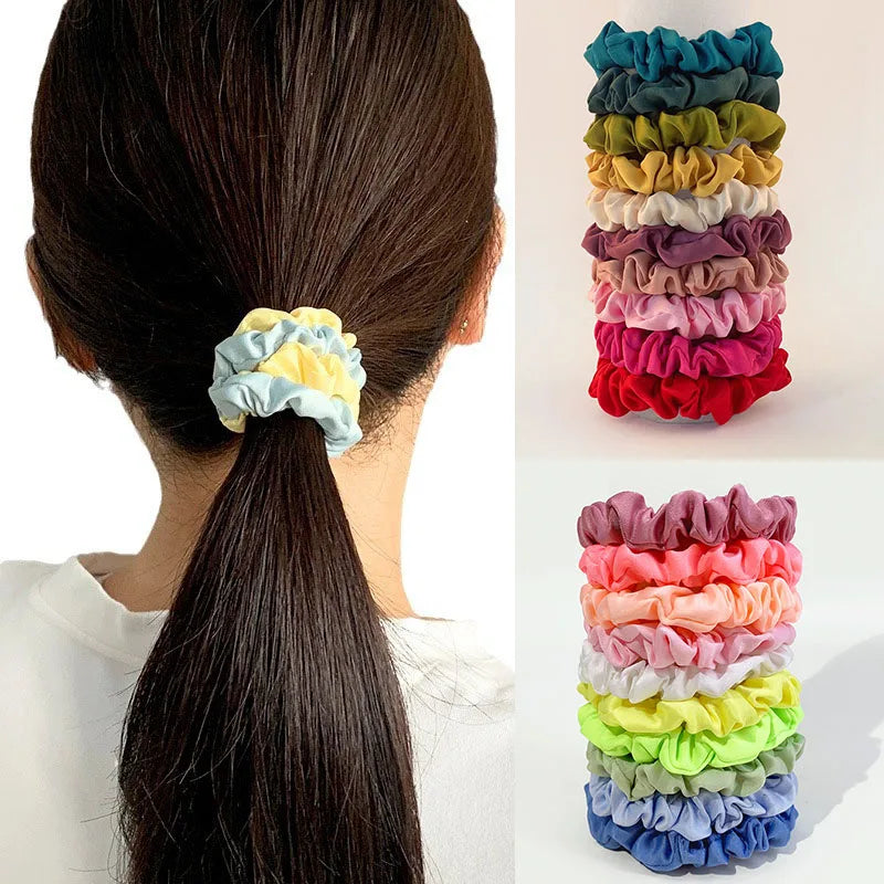 10pcs/pack Smooth Satin Hair Scrunchies Women Elastic Hair Bands Solid Color Hair Ties Bands Dot Rubber Band Hair Accessories