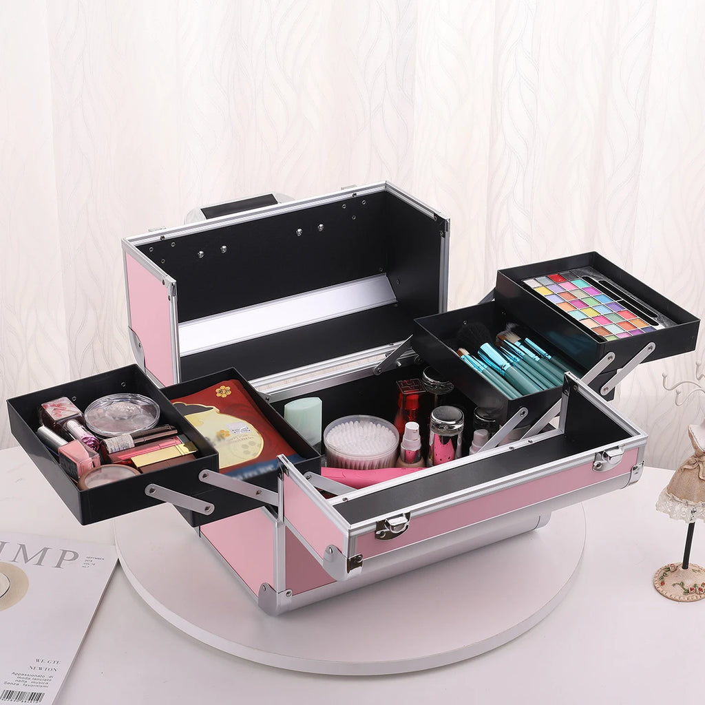 Makeup Case Cosmetic Organizer Case Extra Large 12 Inch 6 Trays Portable Makeup Organizer Case Make Up Carrying Box