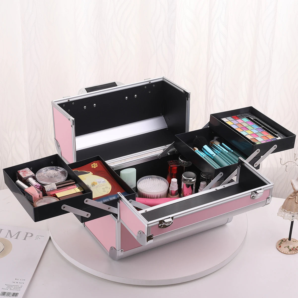 Makeup Case Cosmetic Organizer Case Extra Large 12 Inch 6 Trays Portable Makeup Organizer Case Make Up Carrying Box