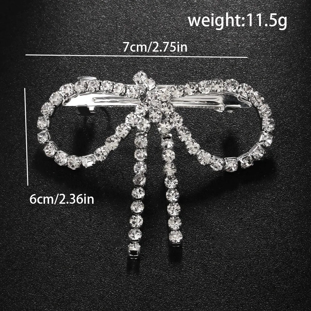 Trendy Vintage Ponytail Hair Clip Shiny Elegant Rhinestone Bow Hairpins Exquisite Luxury Bowknot Side Clip Hair Accessories