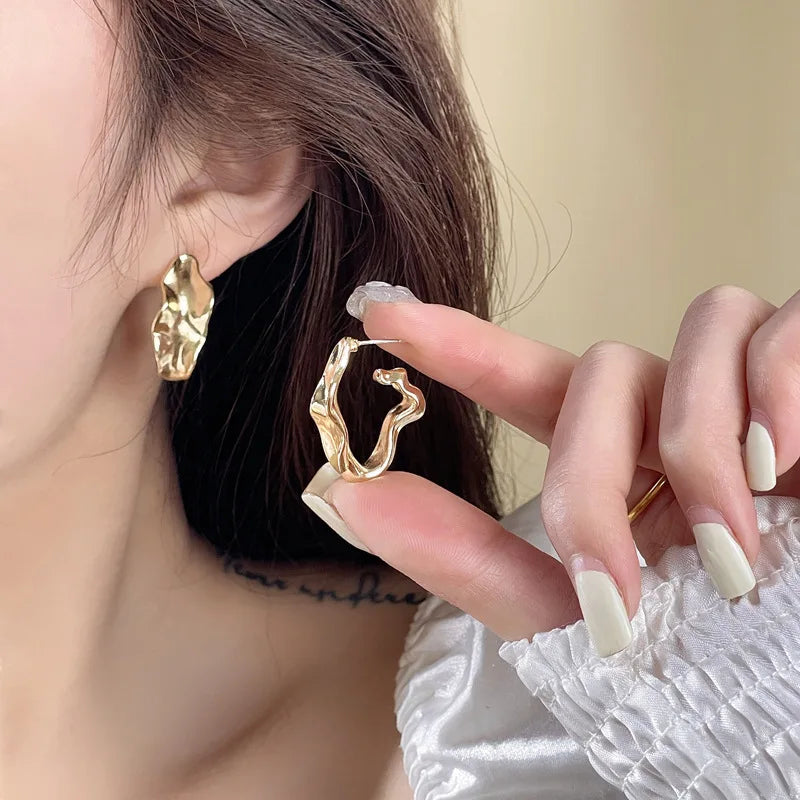 Minimalist Abstract Geometric Earrings Irregular Metal Texture Stud Earrings Wholesale Luxury Statement Jewelry for Women