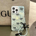 Trendy Bowknot Butterfly Pearl Dots Case For iPhone 17 Pro Max 17 Pro 17 Air Girl Chain Pendant Laser PC Phone Cover Cases