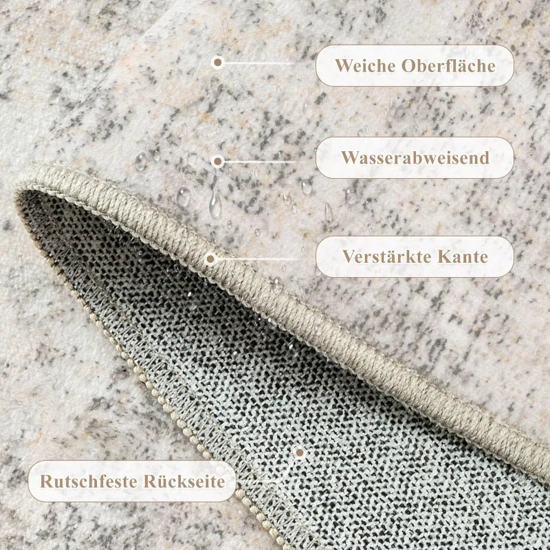 Washable Microfibre Rugs Area Small Rug 60x90cm Beige Grey Modern Abstract Entrance Kitchen Carpet Non-Slip Short Pile Soft