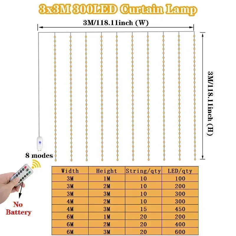 Fairy Lights USB Curtain LED String Lights 3/4/6M Valentine's Day Wedding EID Mubarak Bedroom Ramadan Home Decoration 2026