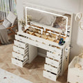 White Vanity Desk with Mirror & LED Lights, 3 Modes Adjustable Brightness, 11 Drawers Glass Top for Bedroom, Customized