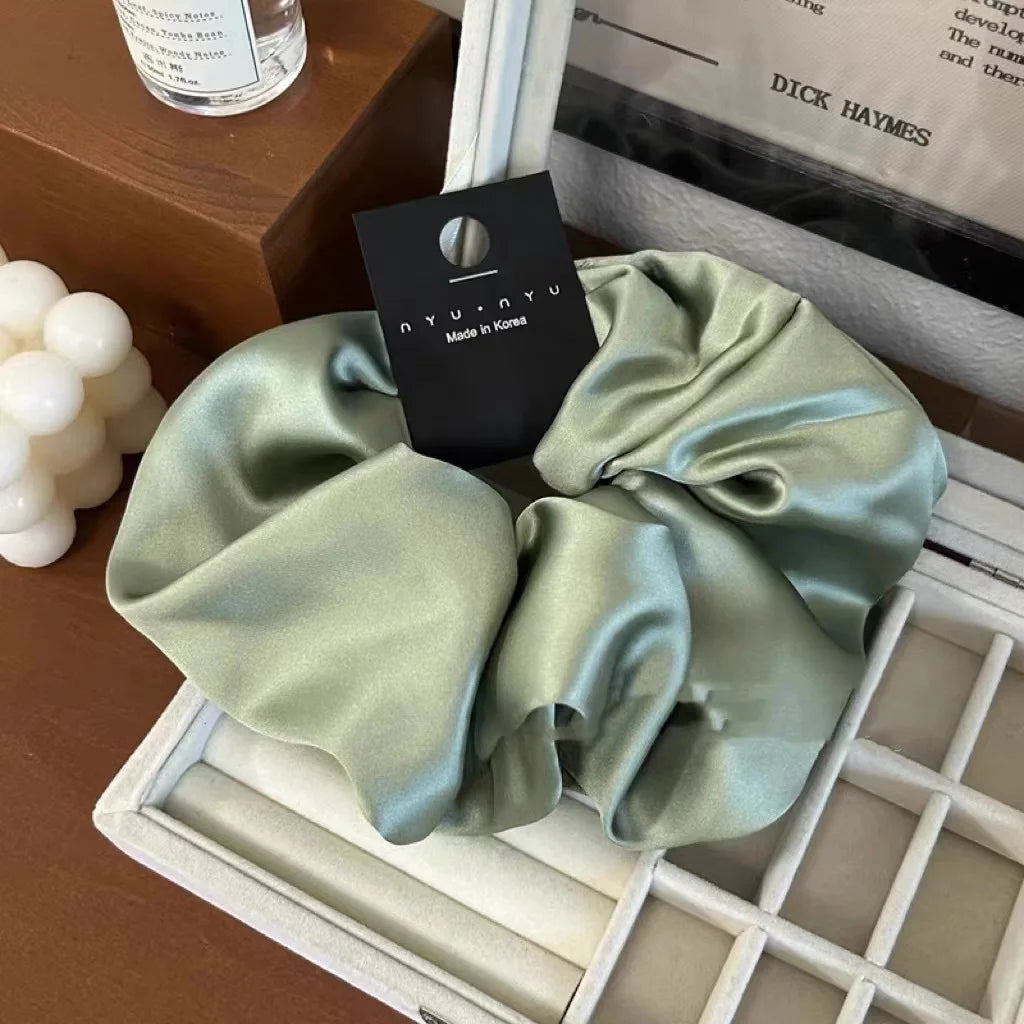 12cm Fashion Satin Scrunchie Women Silk Hair Tie Elastic Hair Bands Girls Black Scrunchy Rope for Adult Hair Accessories