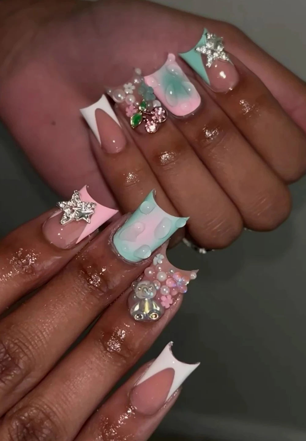 Summer Acrylic Gel Duck Web Press On Nail Art Diamond Hello Kitty 3D Flowers Customizable Manicure Handmade Gifts for Girls