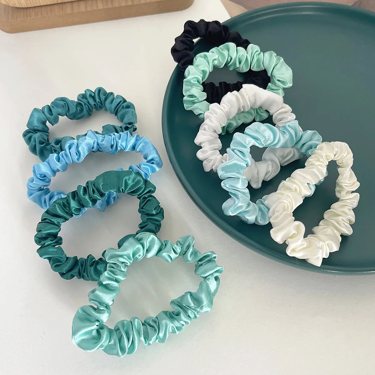10pcs/pack Smooth Satin Hair Scrunchies Women Elastic Hair Bands Solid Color Hair Ties Bands Dot Rubber Band Hair Accessories