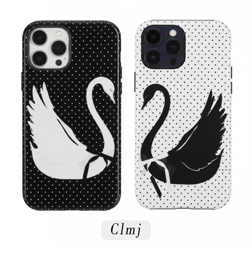 Luxury Clmj Phone Case for iPhone 17 16e 16 15 14 13 12 11 X XS XR XSMAX 7 8 Air Pro Max Plus cute swan Double-layer Back Cover