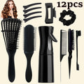 12pcs Detangling Brush Set, 200ml Continuous Spray Bottle, Premium Wide Tooth Comb, Scalp Massager Shampoo Brush, Brush Set with