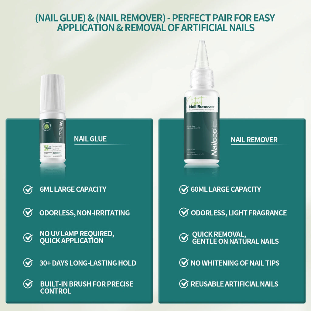 Nailpop Press On Nail Glue Strong Bond Fast Drying Long Lasting No Lamp Hypoallergenic Gentle Formula for Fake Artificial Nails