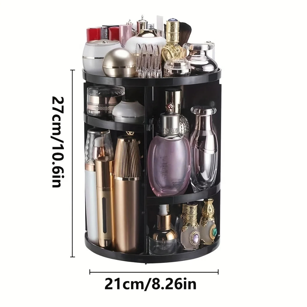Rotating Makeup Organizer, Adjustable Layers Spinning Skincare Organizer, Cosmetic Display Case with Brush Holder Perfume Tray