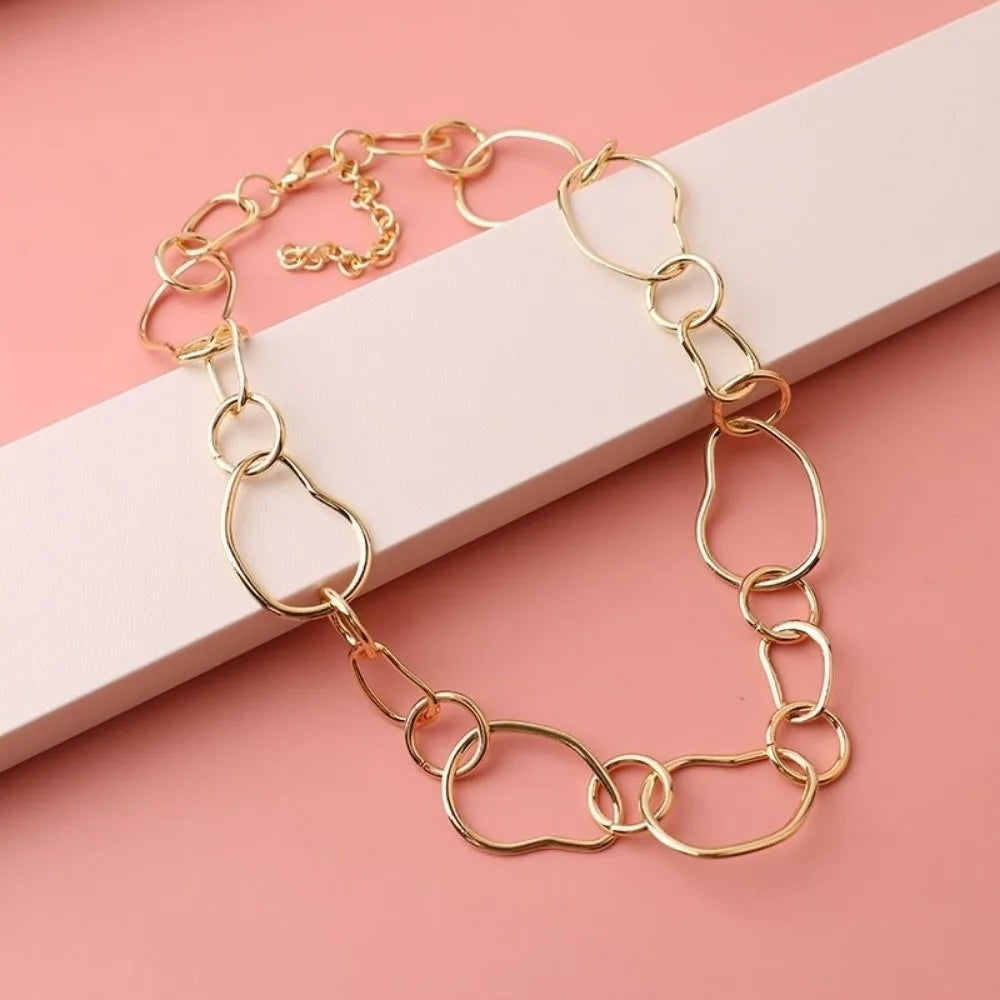Minimalist Irregular Women Necklace Geometric Gold Color Circular Chain Link Choker Necklace Party Jewelry Gifts