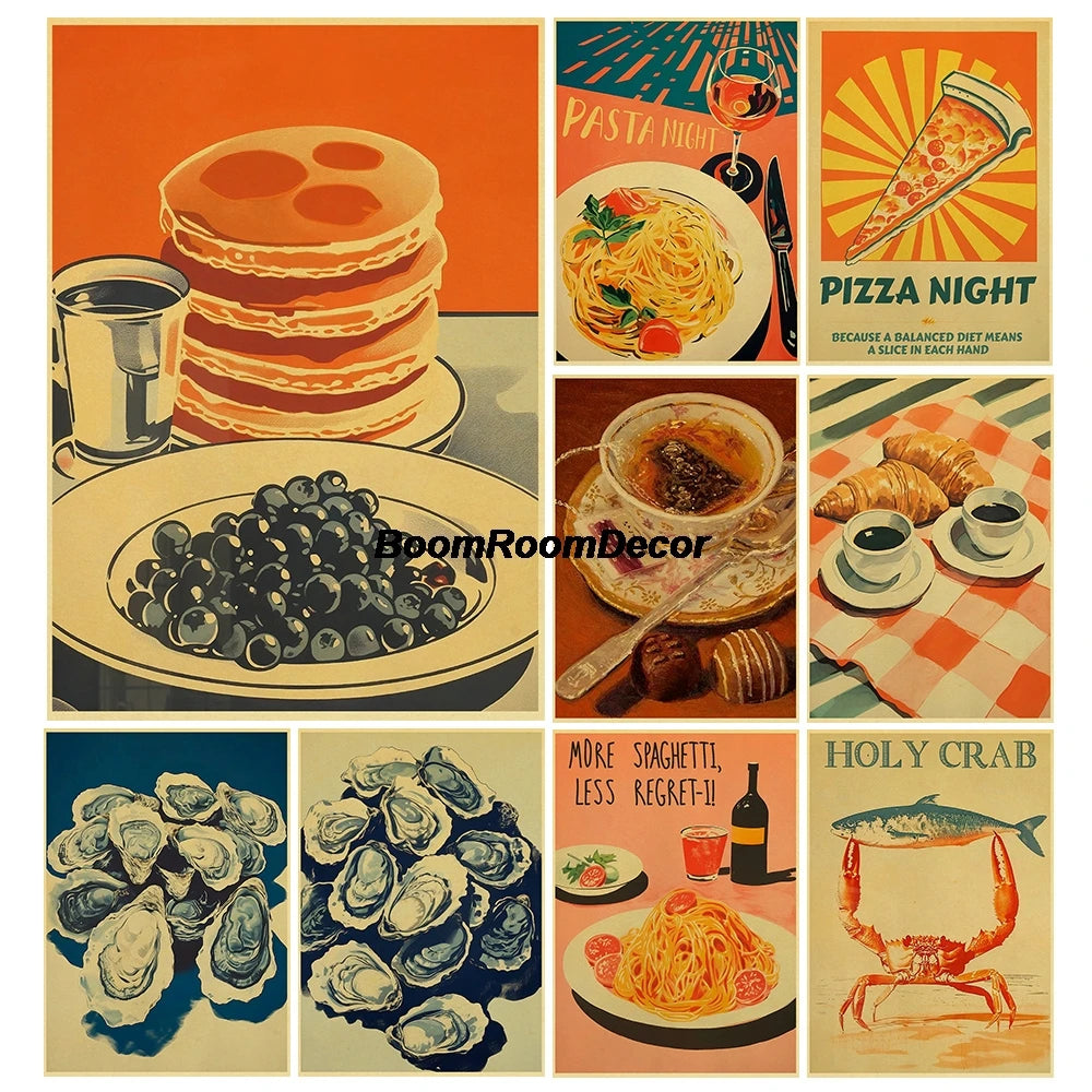 Vintage food Posters Vision Board Kraft Paper Canvas Landscape Aesthetic Bar Art Picture Aesthetic Modern Nostalgia Posters