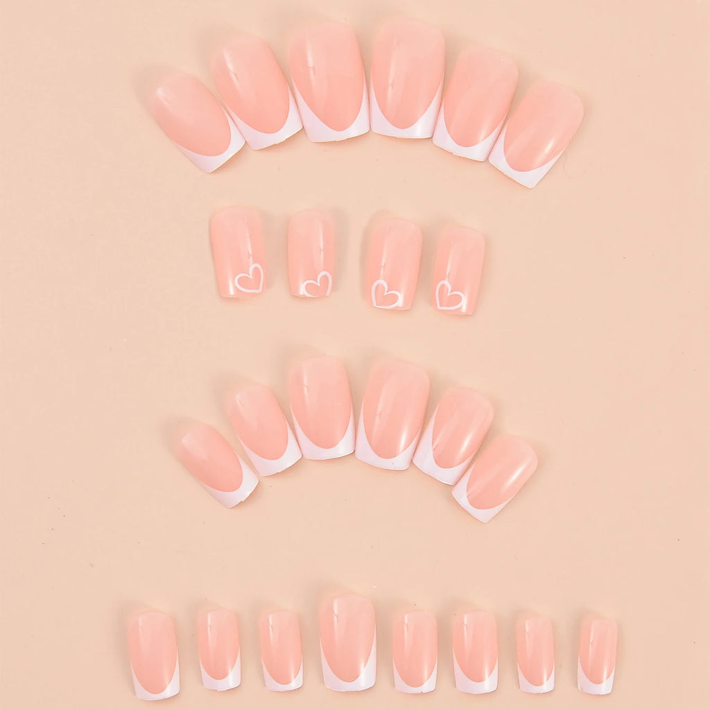 24 Pcs white Long Square French Press On Nails Love Design, Nails tool & 1pc Nail File & 1Nail Glue Sticker Kit Nails For Girl