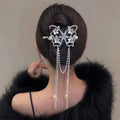 Female New Exquisite Alloy Flower Tassels Pearls Decorate Hair Clip Women's Back of The Head Hairpin Headwear Hair Accessories