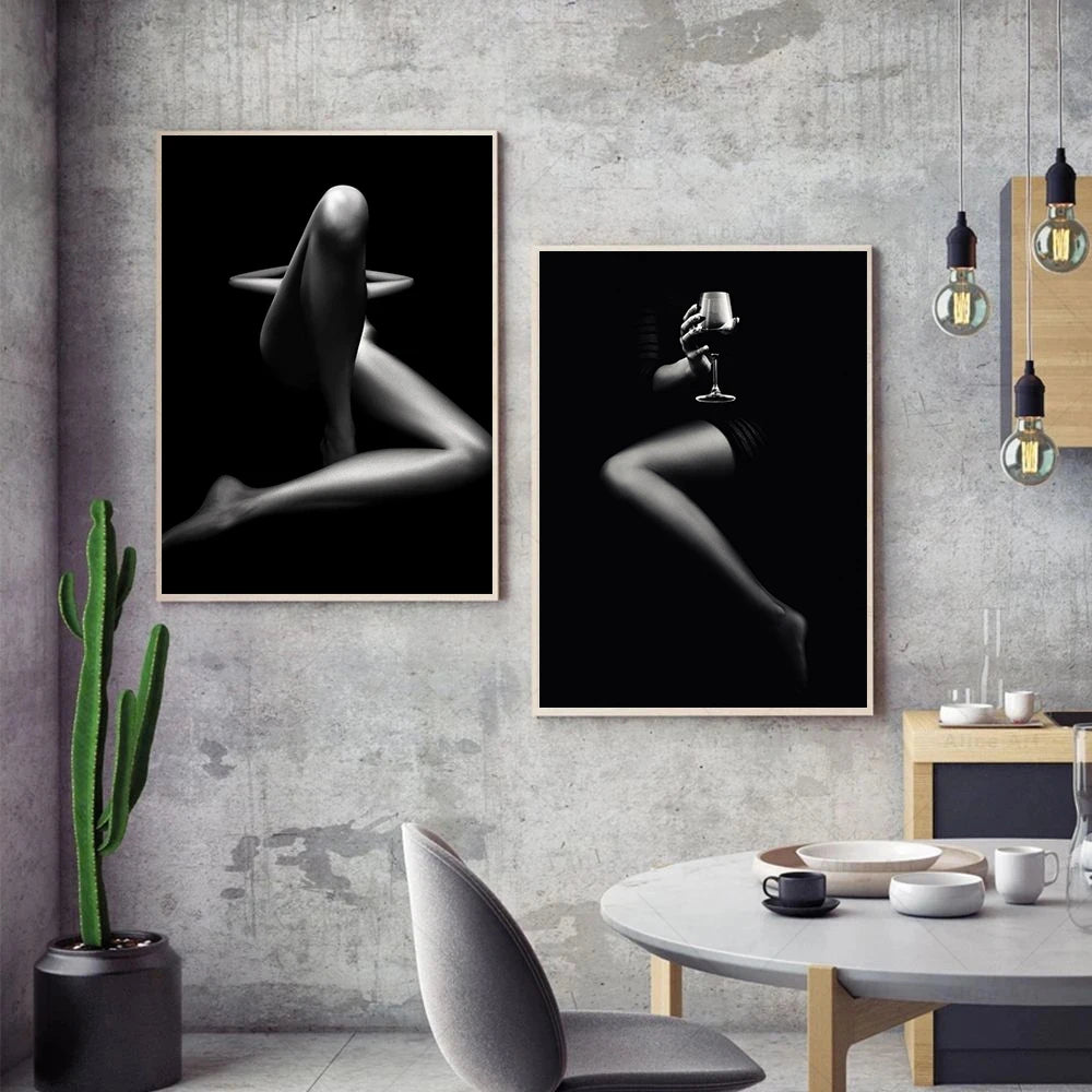 Sexy Woman Poster Prints Wall Art Canvas Painting Black White Picture Home Room Decor Aesthetic Mural Wallpaper Frameless