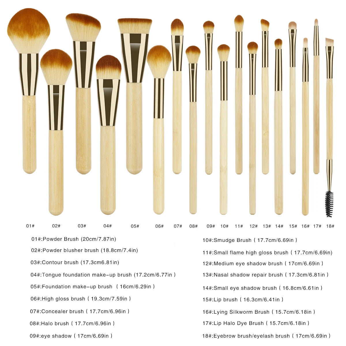 18 PCS Makeup Brushes Sets Bamboo Cosmetic Eyeshadow Foundation Powder Blush Eye Make Up Brush Blending Beauty Tools Kits