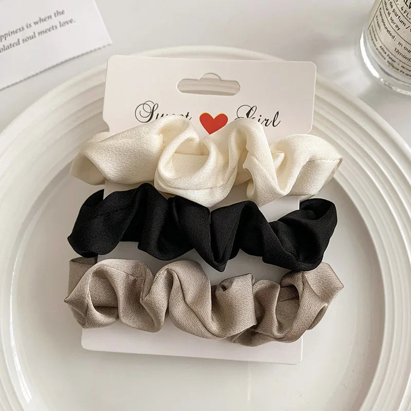 3/5Pcs Women's 6cm/2.36in Silky Satin Hair Scrunchies, Fashion Versatile High-End Elegant Retro French Minimalist Hair Ties