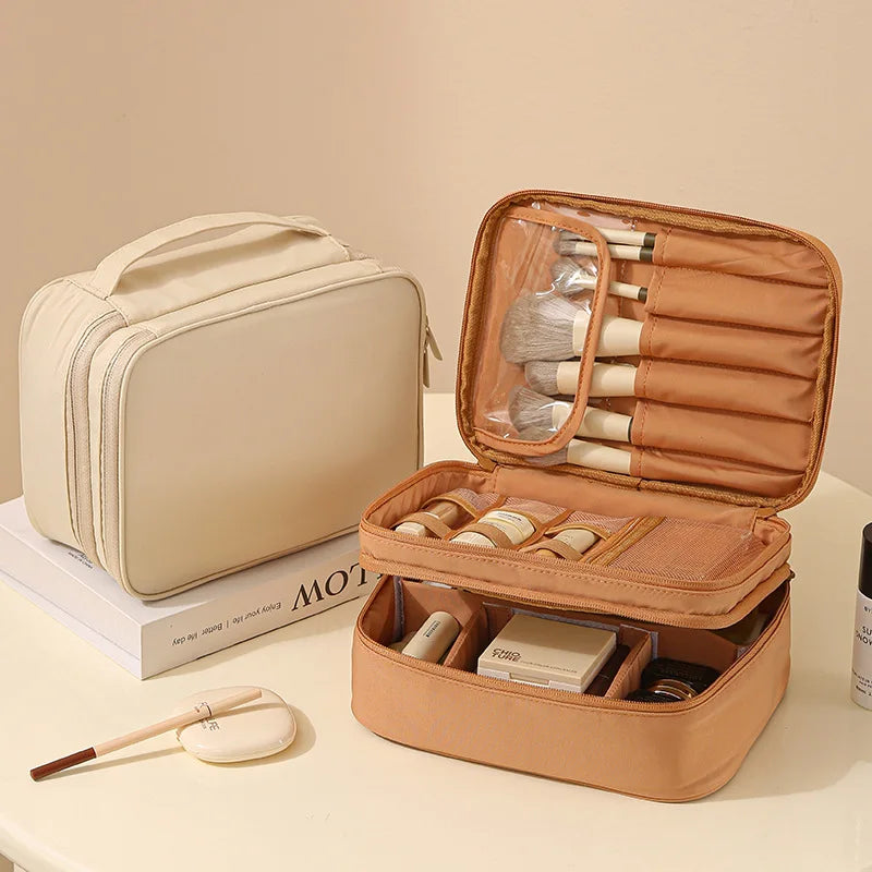 Professional Makeup Organizer Case,Portable Oxford Fabric Bag with Multiple Compartments for Travel,Spacious Handheld Organizer