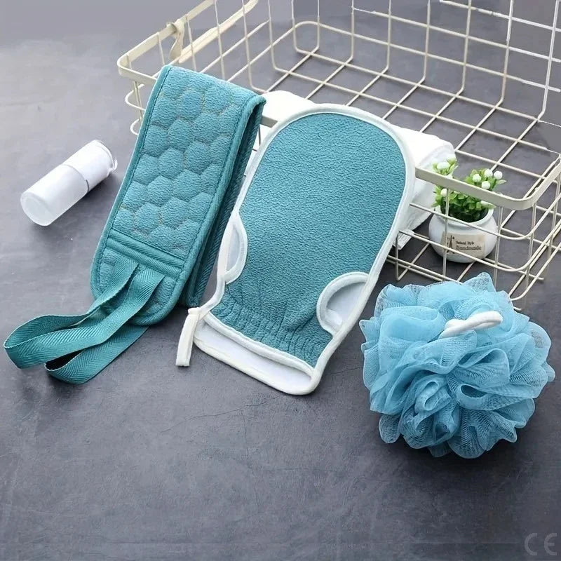 3Pcs Exfoliating Bath Set - Gentle Loofah & Soft Glove Washcloth for Body Scrub, Spa Essentials | Eco Friendly Vegan
