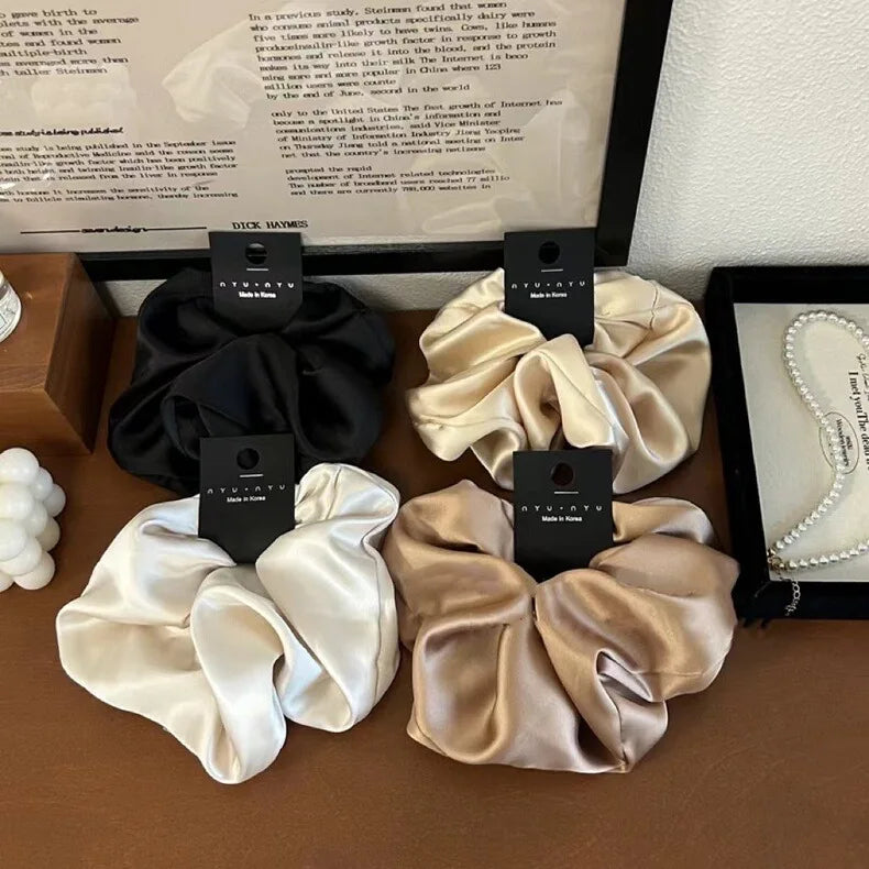 12cm Fashion Satin Scrunchie Women Silk Hair Tie Elastic Hair Bands Girls Black Scrunchy Rope for Adult Hair Accessories