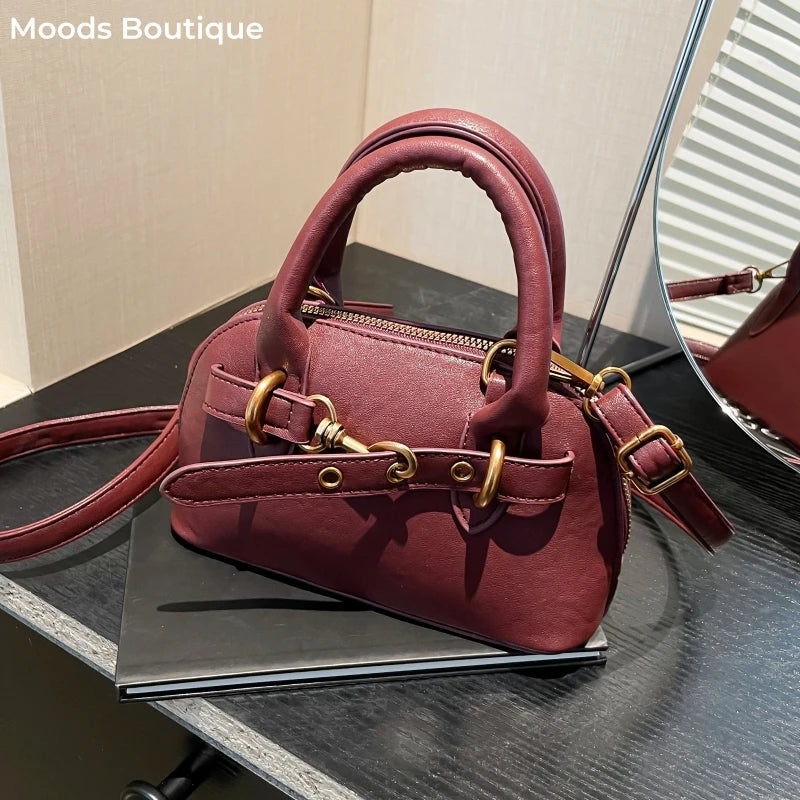Small Size Top-handle Bags For Women Belt Buckle Design Mini Shoulder Cross Body Shell Bag Luxury Designer Purses And Handbags