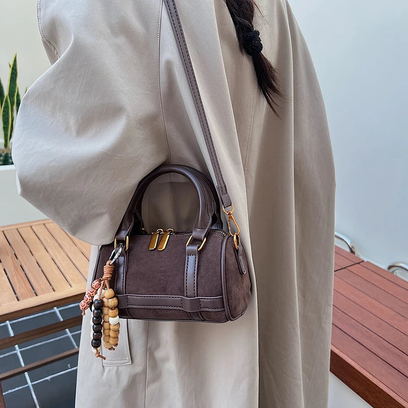 Mini Small Bag Women 2025 Versatile Winter Suede Leather Shoulder Crossbody Bag Ladies Designer Boston Handbag Coffee Bag