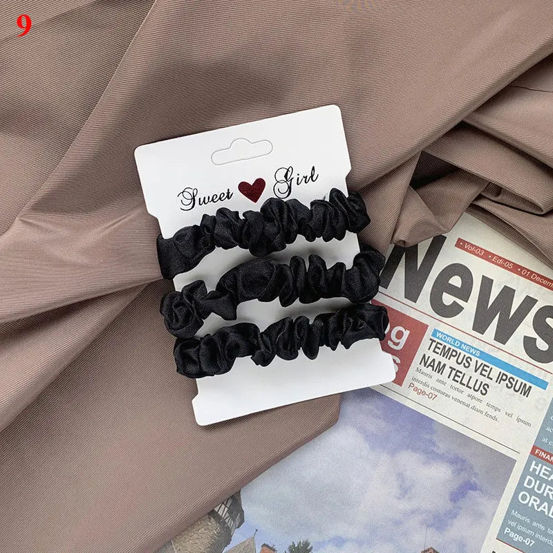 3PCs Silk Satin Small Scrunchies Set Solid Color Pleated Scrunchy Elastics Hair Ties Ponytail Holders for Women Hair accessories