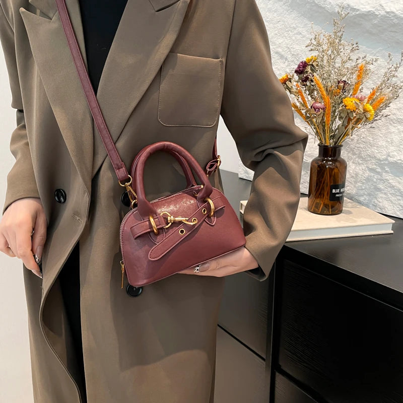 Small Size Top-handle Bags For Women Belt Buckle Design Mini Shoulder Cross Body Shell Bag Luxury Designer Purses And Handbags