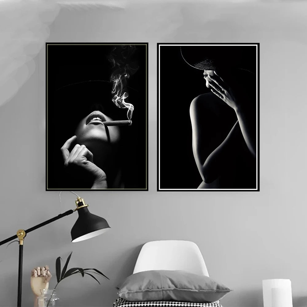 Sexy Woman Poster Prints Wall Art Canvas Painting Black White Picture Home Room Decor Aesthetic Mural Wallpaper Frameless