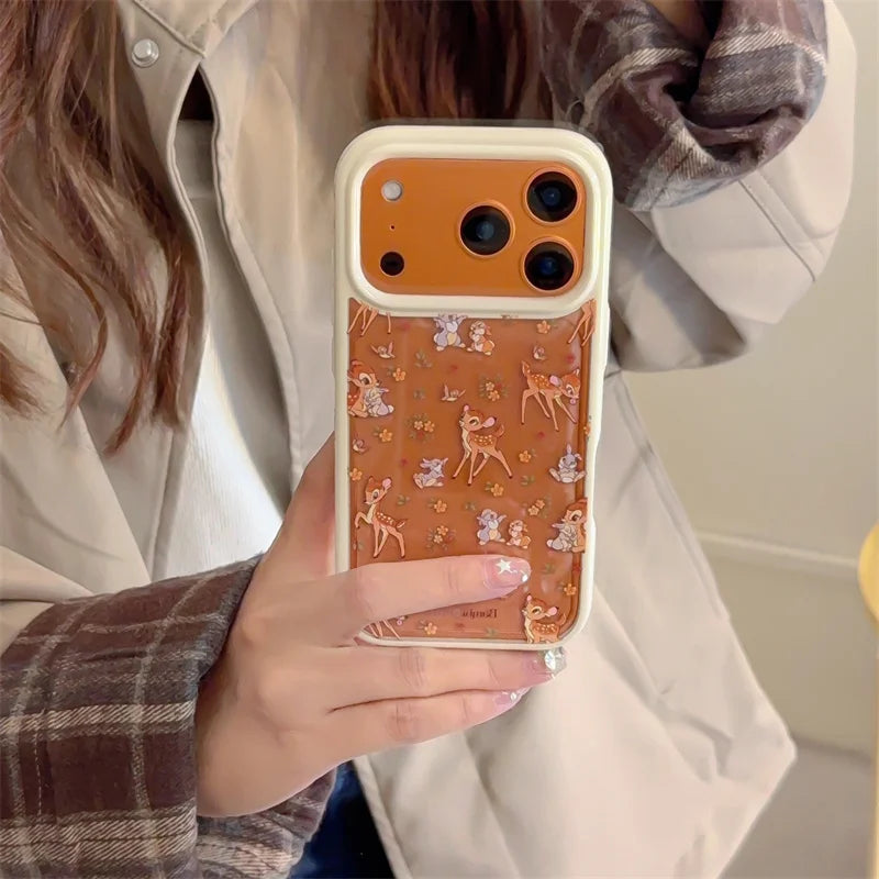 Fashion Cute Flower Little Deer Phone Case For iPhone 17 Pro 15 14 16 Pro Max Back Cover Shockproof Cartoon Cases For Girls