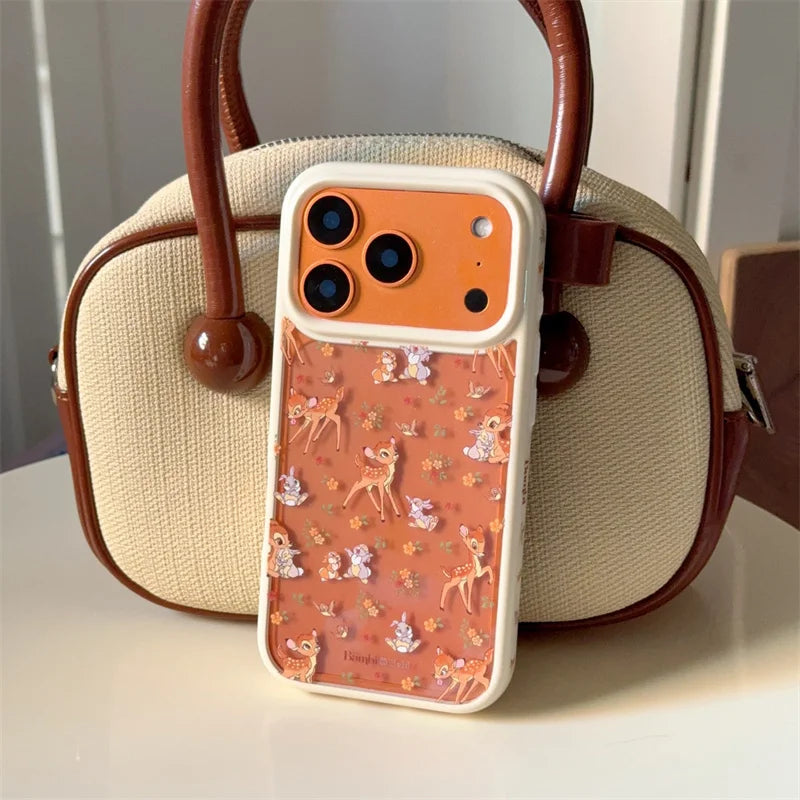 Fashion Cute Flower Little Deer Phone Case For iPhone 17 Pro 15 14 16 Pro Max Back Cover Shockproof Cartoon Cases For Girls