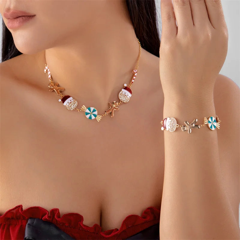 Minimalist Christmas Jewelry Set for Women Alloy Necklace with Old Man and Gingerbread Necklace Perfect as Jewelry Accessories
