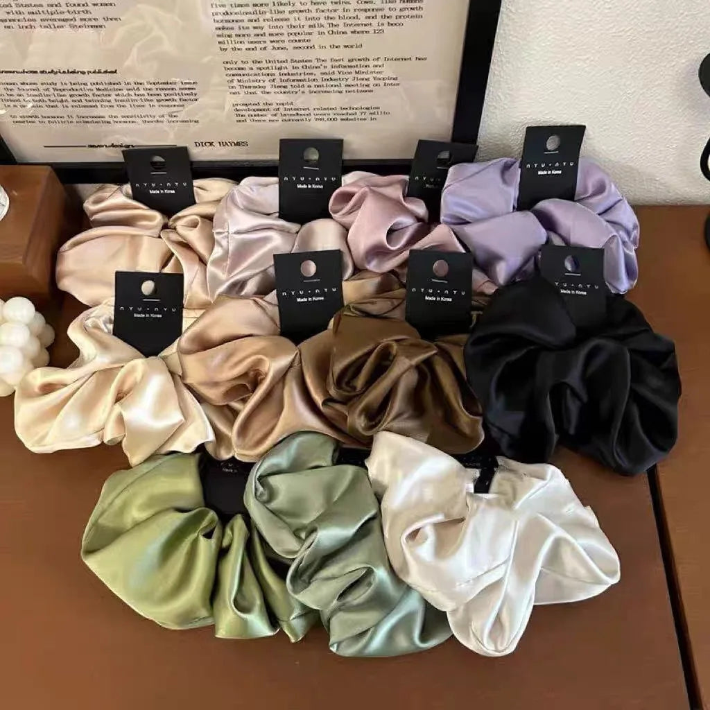 12cm Fashion Satin Scrunchie Women Silk Hair Tie Elastic Hair Bands Girls Black Scrunchy Rope for Adult Hair Accessories
