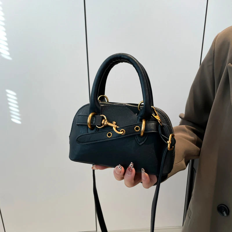 Small Size Top-handle Bags For Women Belt Buckle Design Mini Shoulder Cross Body Shell Bag Luxury Designer Purses And Handbags