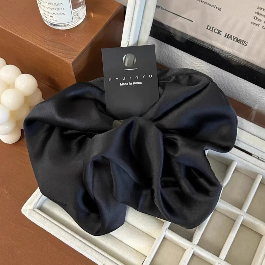12cm Fashion Satin Scrunchie Women Silk Hair Tie Elastic Hair Bands Girls Black Scrunchy Rope for Adult Hair Accessories