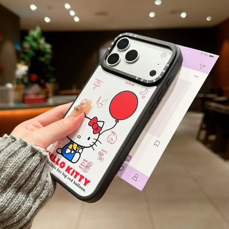 Korean Trendy Sanrio Hellokitty Girlish Phone Case For IPhone 17 Pro Max 16 15 14 Plus Magnetic Bracket TPU+PC Shockproof Cover